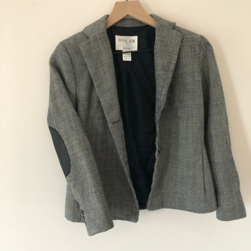 Oscar De La Renta Wool Petite Blazer w Leather